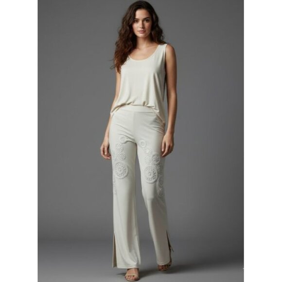 Sagaie Paris Women's Pants Elegant Ivory Floral Lace Sequin Wide Size Small - Picture 5 of 16